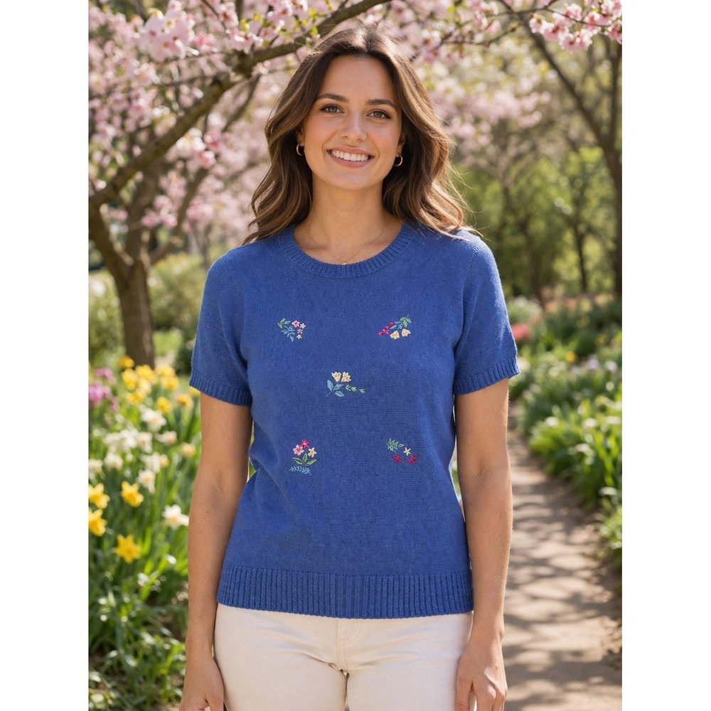 Southern Lady Embroidered Shirt Medium Floral Grandma Core Cottagecore Vintage